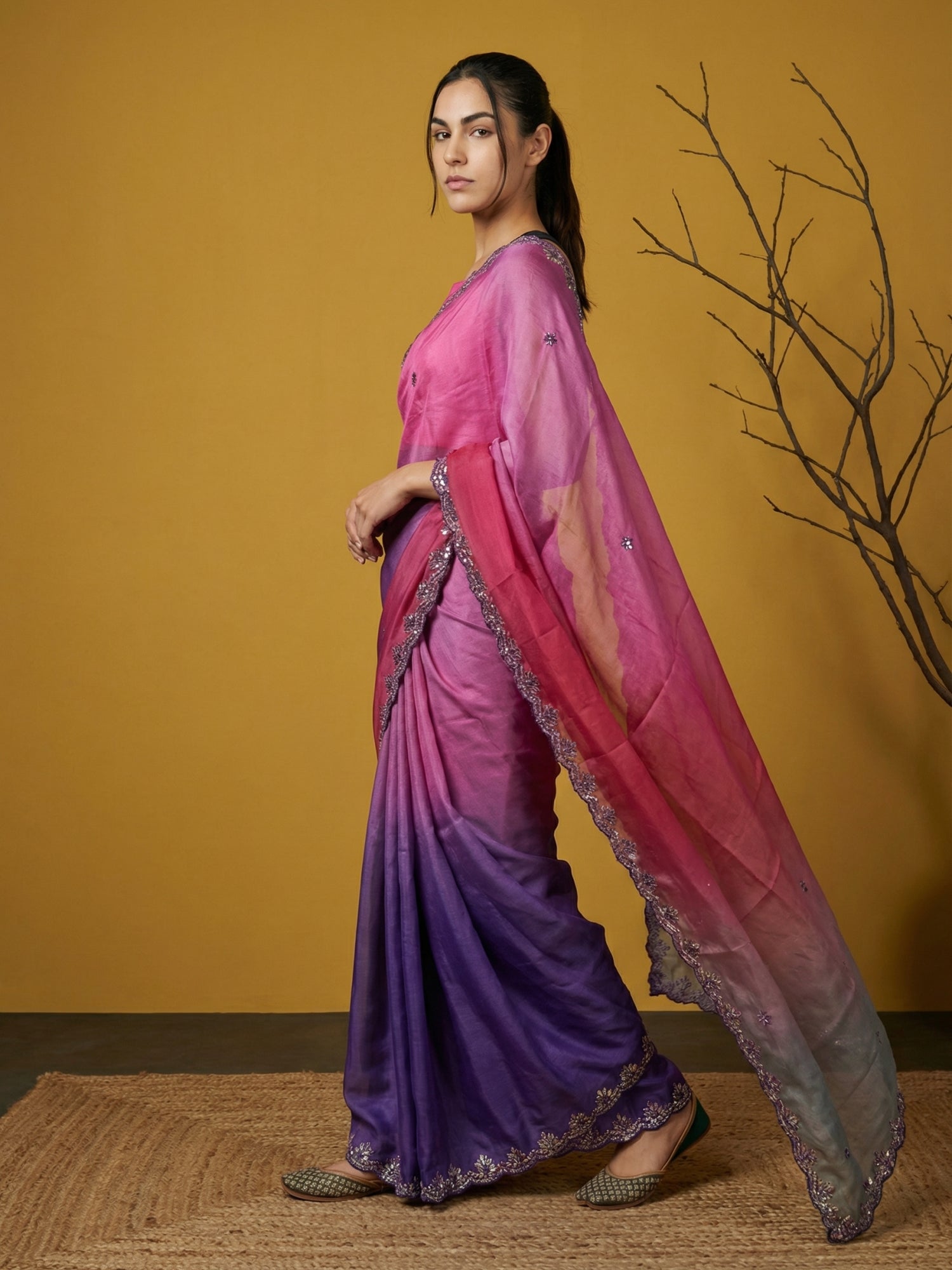 festive wear designer saree with traditional gotapatti embroidery