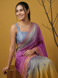 party wear satin saree with smooth drape and rich detailing