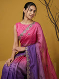 party wear satin saree with smooth drape and handcrafted work