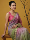 party wear satin saree with smooth drape and rich detailing