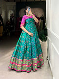 Bottle Green Color Jacquard Silk Patola Print With Zari Weaving Work Gown