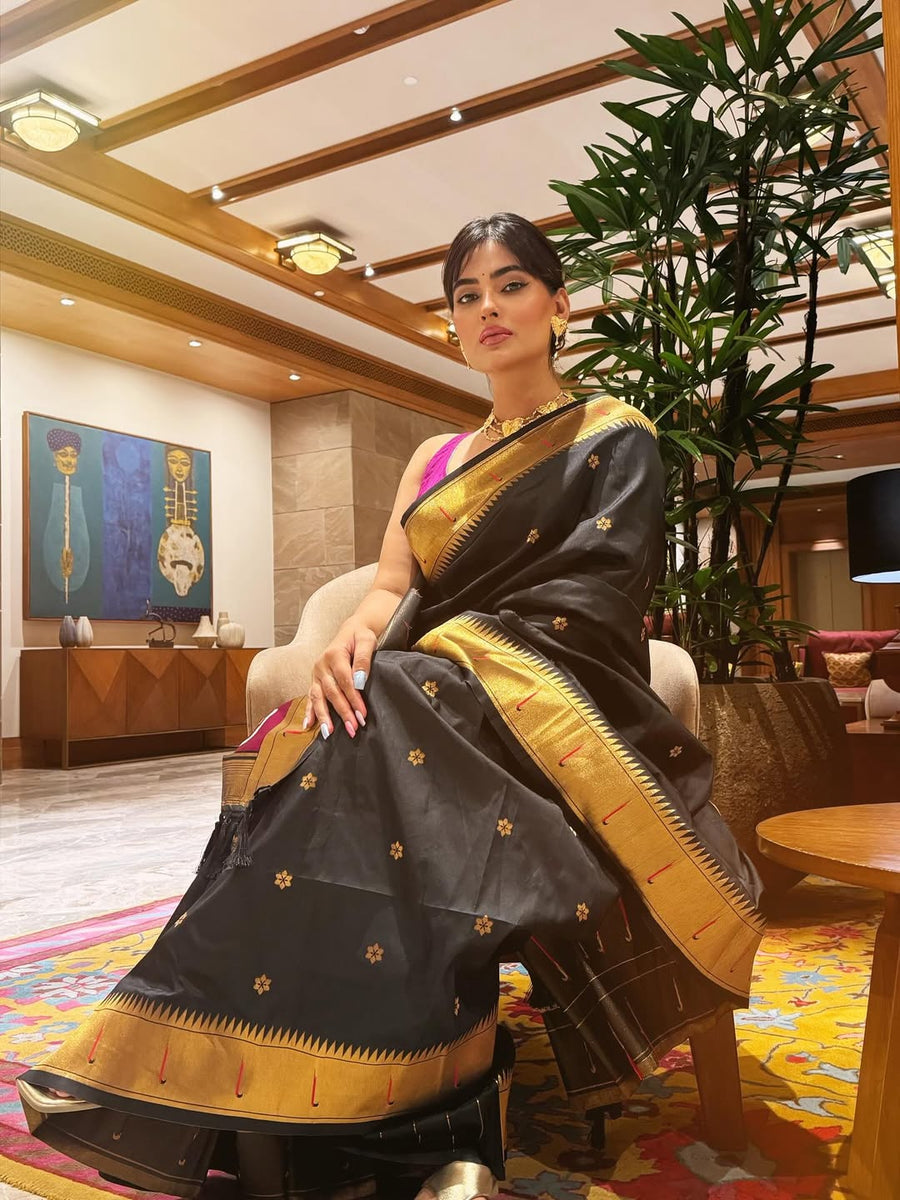 Karishma Sharma in our Black Zari Woven Vitthala God Special Traditional Paithani Silk Saree