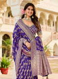 Festive Wear Jade Blue Saree with Golden Detailing - Gunj Fashion