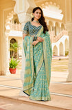 Elegant Sea Green Saree with Golden Weaving - Gunj Fashion