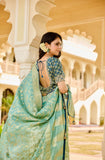 Elegant Sea Green Saree with Golden Weaving - Gunj Fashion