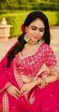 Bright Pink Saree with Embroidered Blouse | Elegant Festive & Wedding Wear - Gunj Fashion