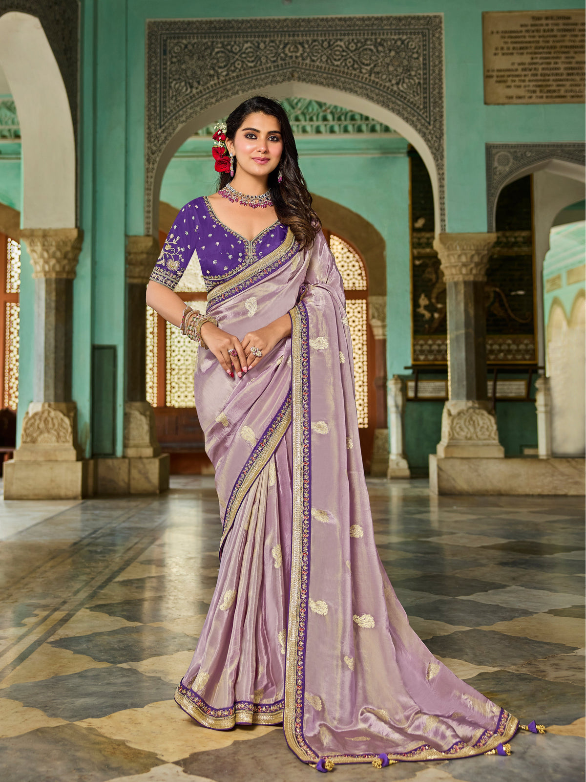 Orchid Purple Viscose Saree with Purple Embroidered Blouse - Gunj Fashion