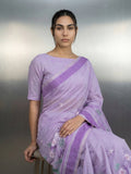 Lavender Premium Muga Cotton Saree with Resham Weaving Buttis and Pencil Art Pallu