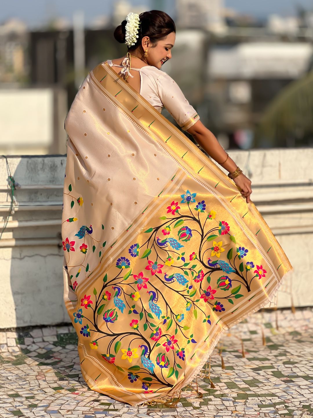 designer white tissue silk saree for receptions and celebrations