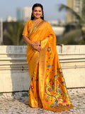 Mustard Bamboo Tissue Silk Paithani Saree with Meenakari Motifs, Half Half Design and Muniya Border