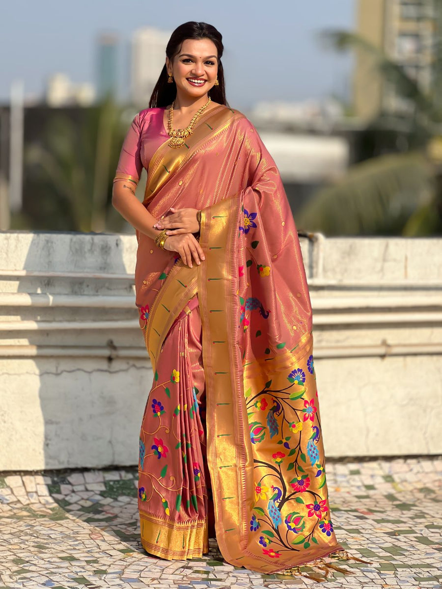 luxury bamboo tissue silk saree with meenakari zari weaving