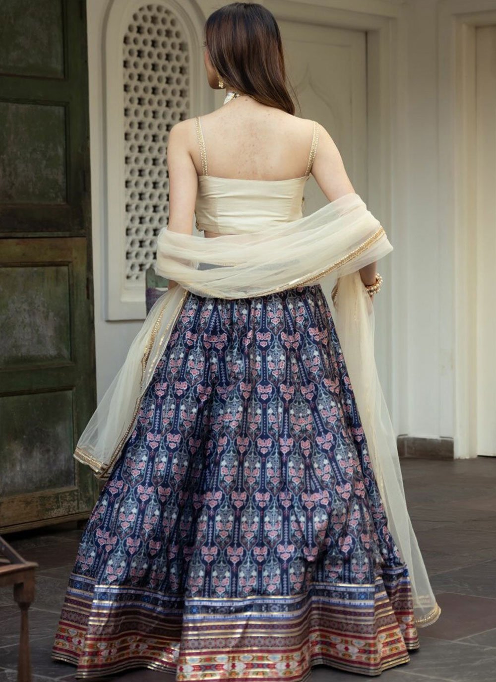 blue and white lehenga dress White and Blue Grand Wedding Ceremony Ready to Wear Lehenga Choli With Heavy Embroidery