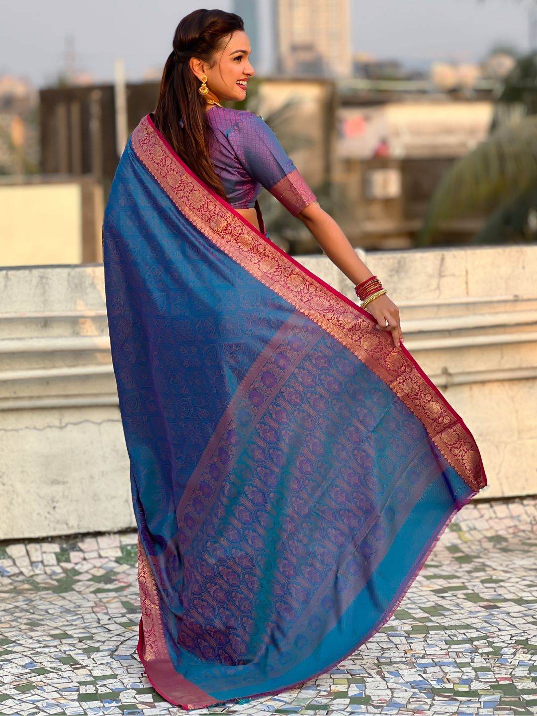 designer blue saree perfect for weddings and cultural celebrations