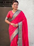 elegant light pink silk saree with rich zari woven floral border
