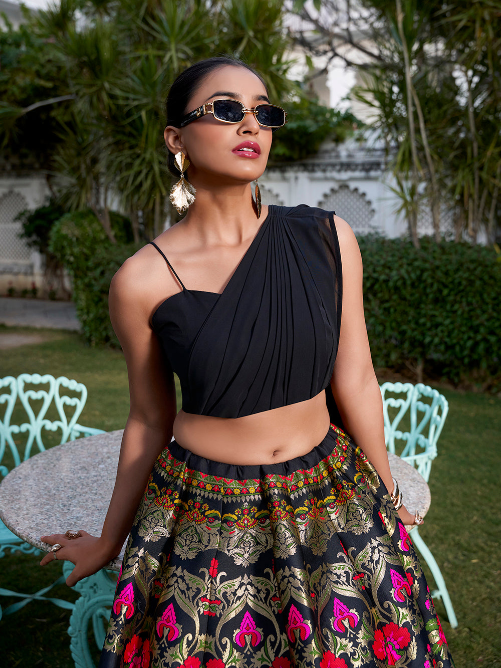 Black Color Weaving Zari Work Banarasi Silk Co-ord Set Lehenga With Georgette Choli