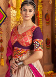 Navatri Special Beige Mirror Work Rayon Lehenga Choli with Rani Dupatta