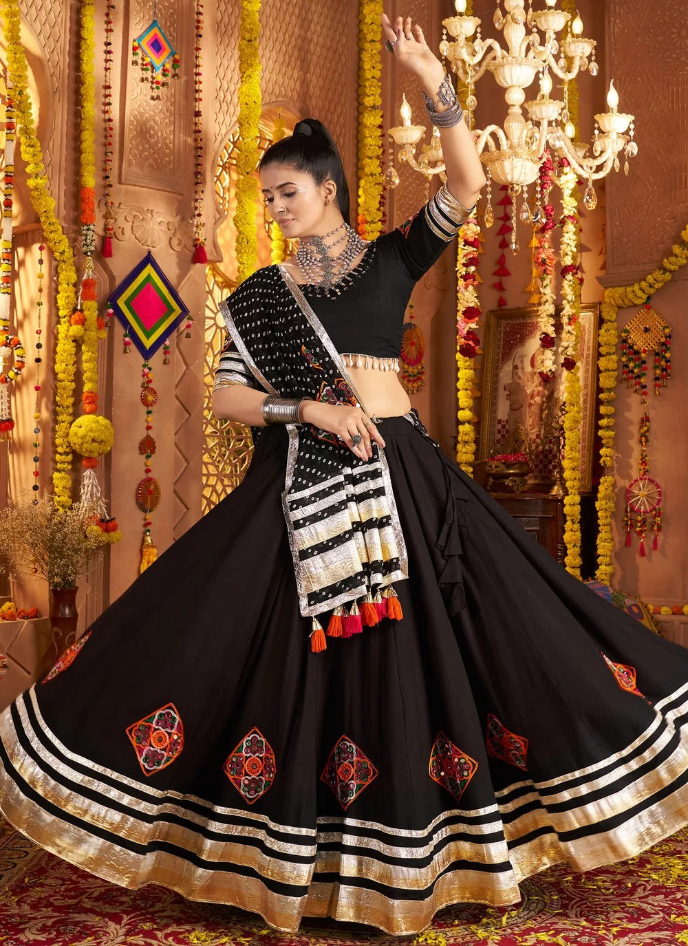 Black Mirror Embroidered Rayon Lehenga Choli for Navratri
