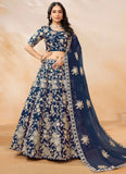 Elegant Blue Art Silk Sequins Work Wedding Lehenga