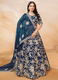 Elegant Blue Art Silk Sequins Work Wedding Lehenga