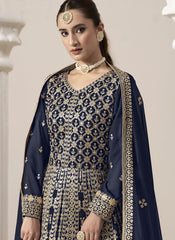 Elegant Blue Faux Georgette Anarkali Suit with Embroidery