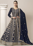 Graceful Blue Faux Georgette Anarkali Suit with Intricate Embroidery