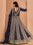 Blue Faux Georgette Embroidered Long Anarkali Suit