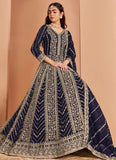 Blue Anarkali Dress Front and Back Embroidery