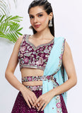 Burgundy Bridal Sangeet Lehenga in Pure Chiffon