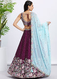 Burgundy Lehenga with Sequins and Embroidery