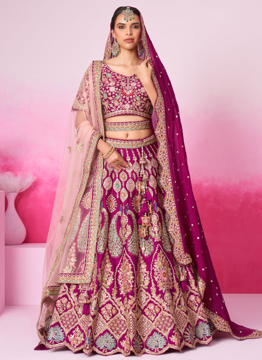 Moti & Sequins Work Burgundy Wedding Lehenga