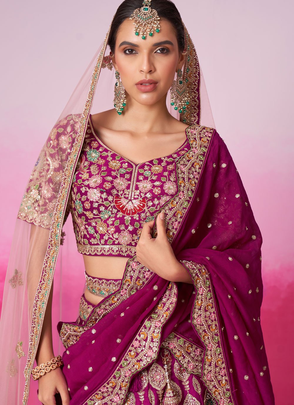 Silk Bridal Lehenga Set with Dupatta and Latkan