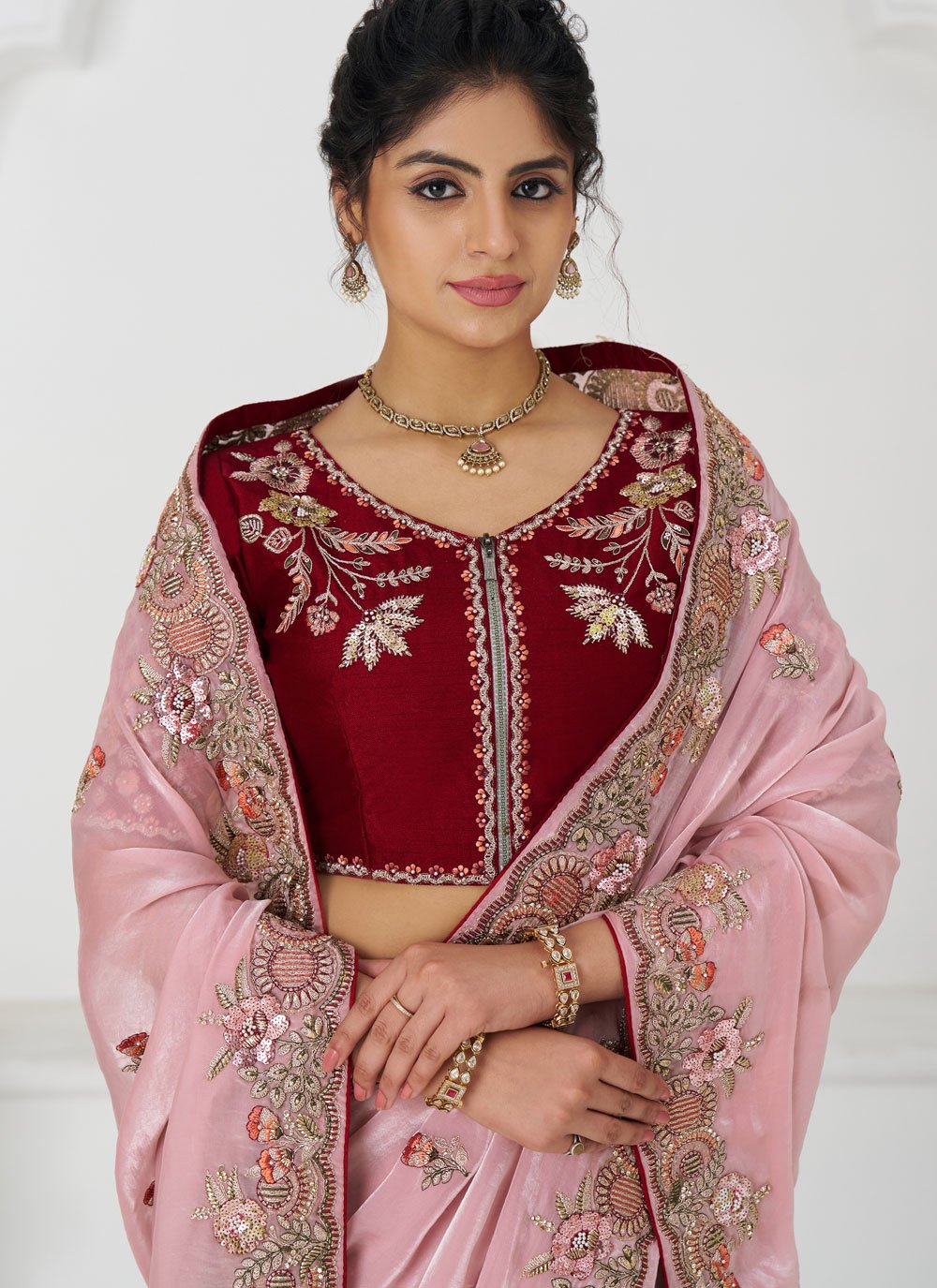 Pure Fendi silk saree in soft pink tone saree