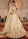 Cream Tissue Wedding Lehenga | Moti and Sequins Embroidery for Brides