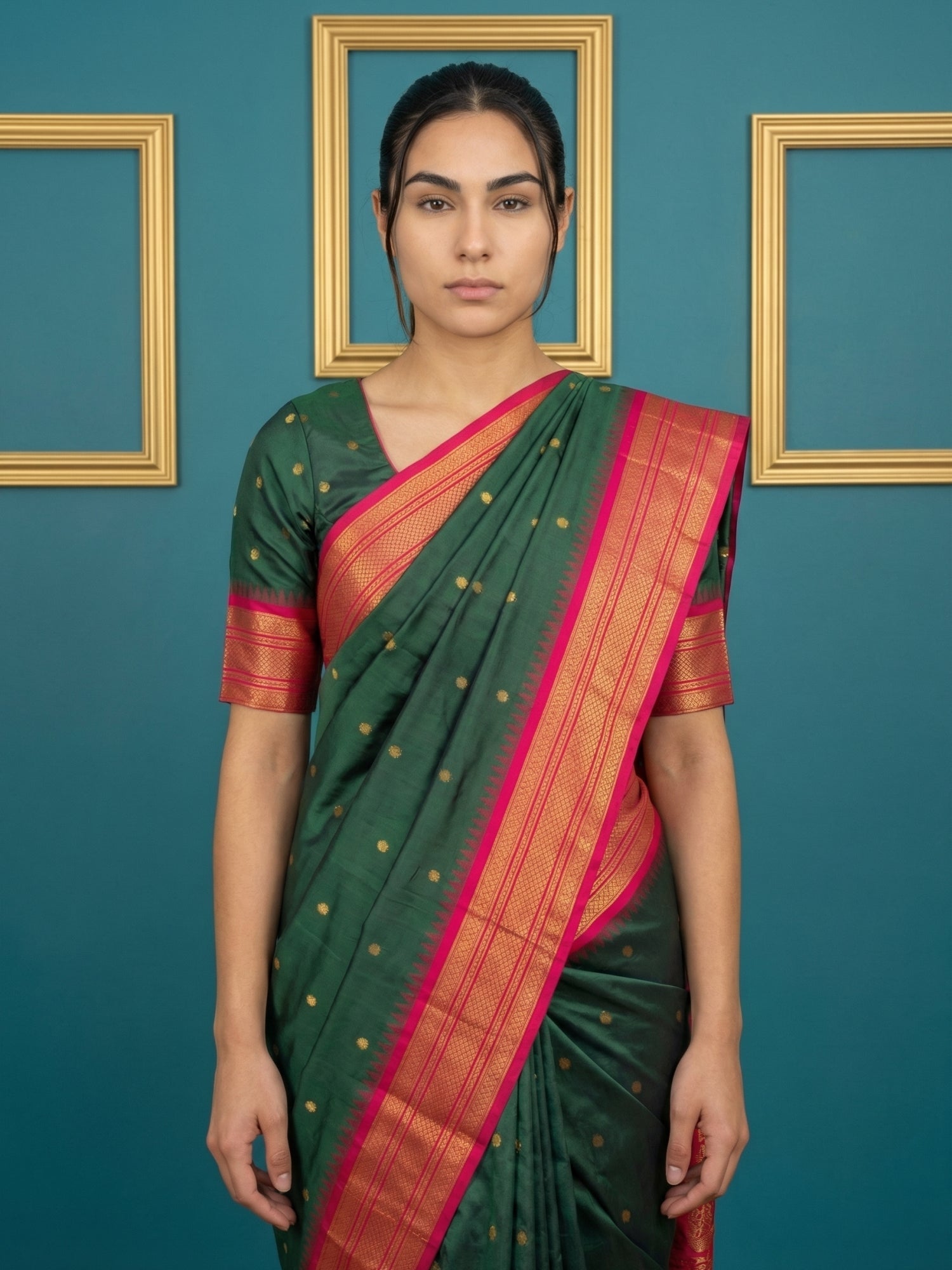 Bottle Green Premium Soft Silk Saree Gold Zari Woven Saree Contrast Pallu Festive Saree With Blouse