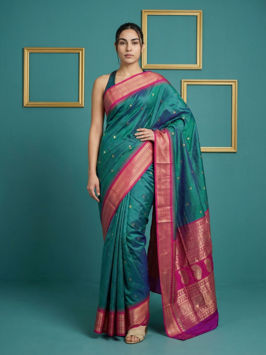 soft silk saree with gold zari woven motifs