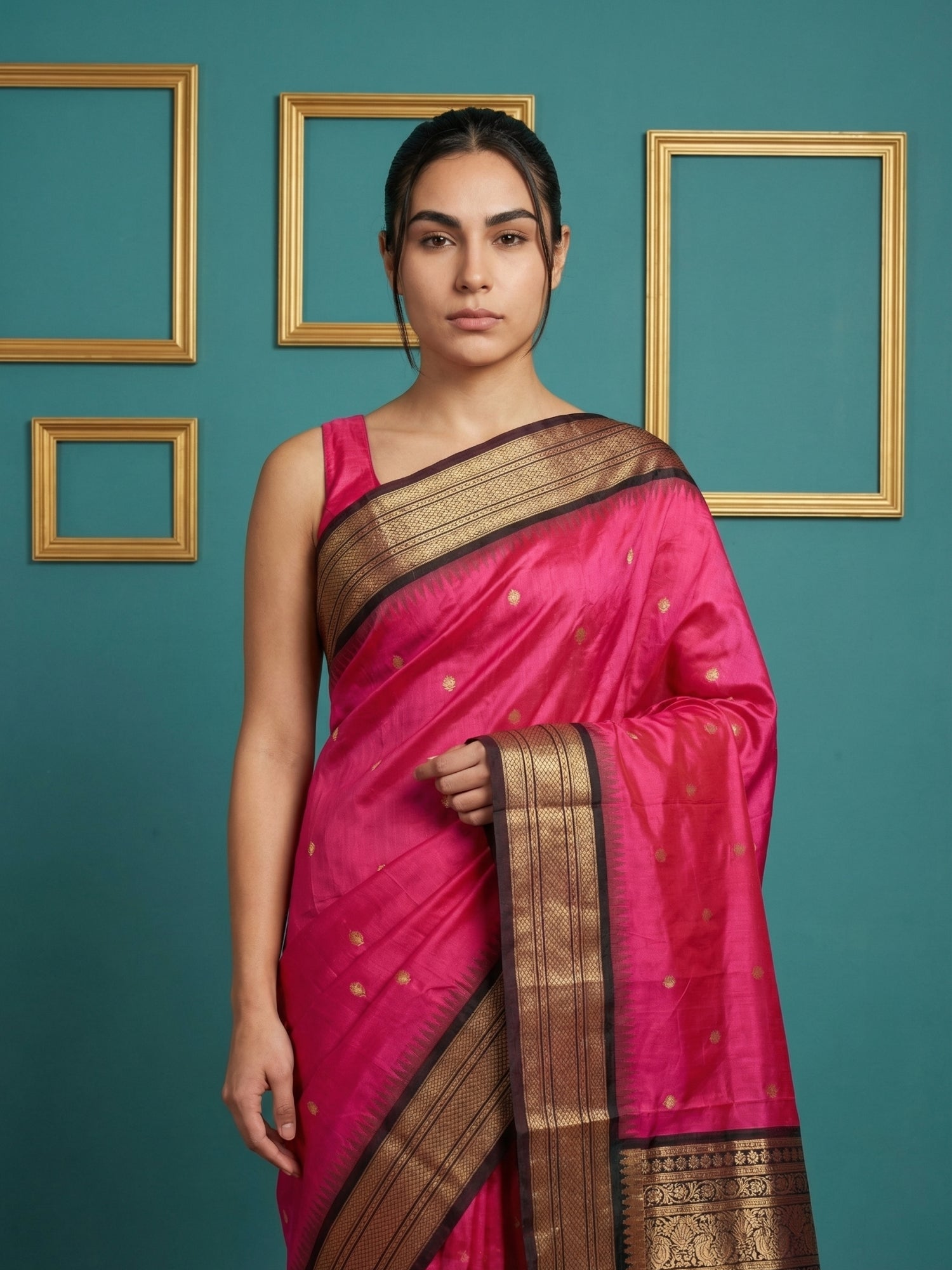 Pink Premium Soft Silk Saree Gold Zari Woven Saree Contrast Pallu Festive Saree With Blouse