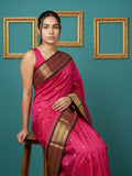 Pink Premium Soft Silk Saree Gold Zari Woven Saree Contrast Pallu Festive Saree With Blouse