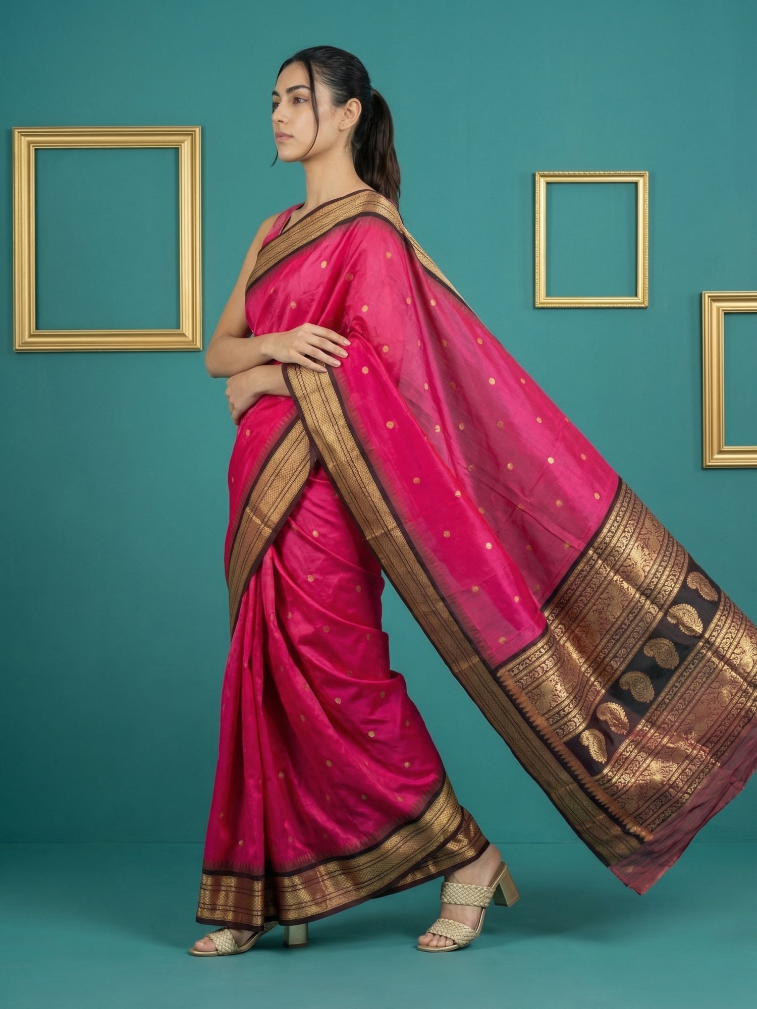 Pink Premium Soft Silk Saree Gold Zari Woven Saree Contrast Pallu Festive Saree With Blouse