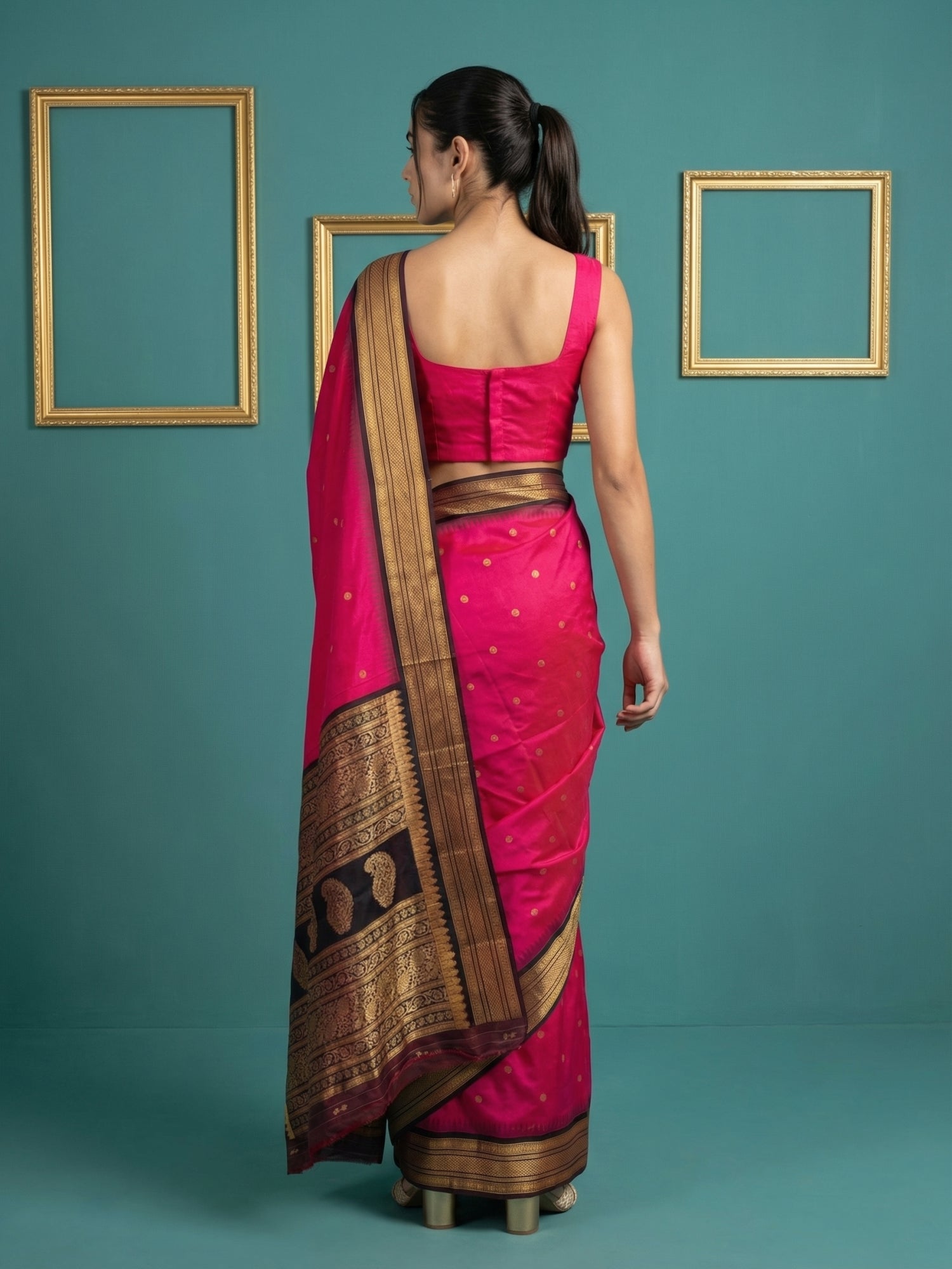 Pink Premium Soft Silk Saree Gold Zari Woven Saree Contrast Pallu Festive Saree With Blouse