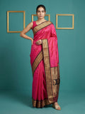 Pink Premium Soft Silk Saree Gold Zari Woven Saree Contrast Pallu Festive Saree With Blouse
