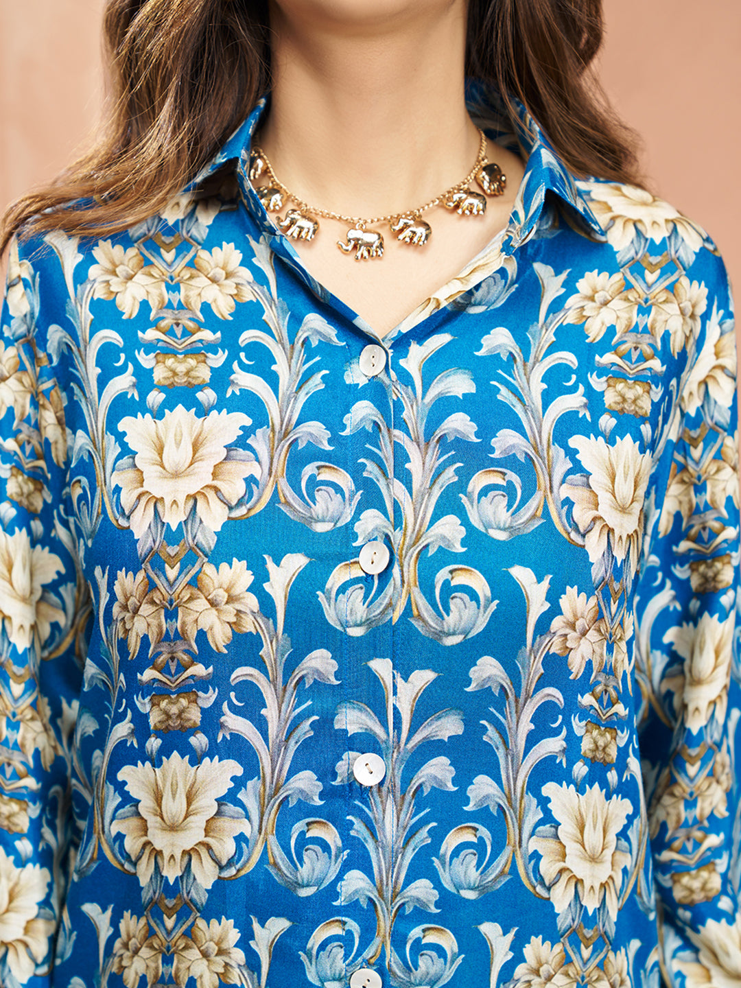 Royal Blue Floral Designer Pure Muslin Silk Co-Ord Set for Women