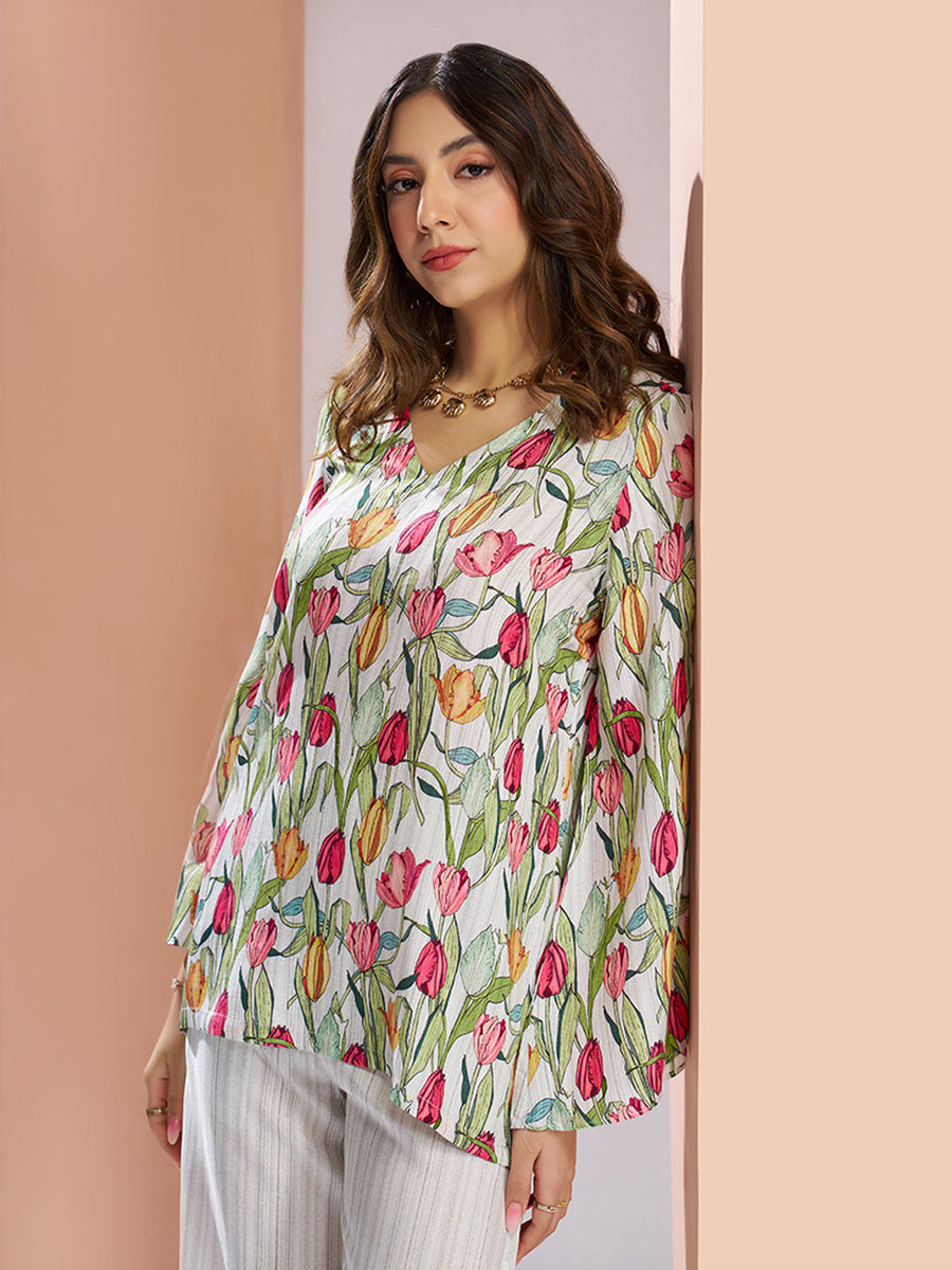 White Floral Pure Muslin Silk Designer Co-Ord Set for Women