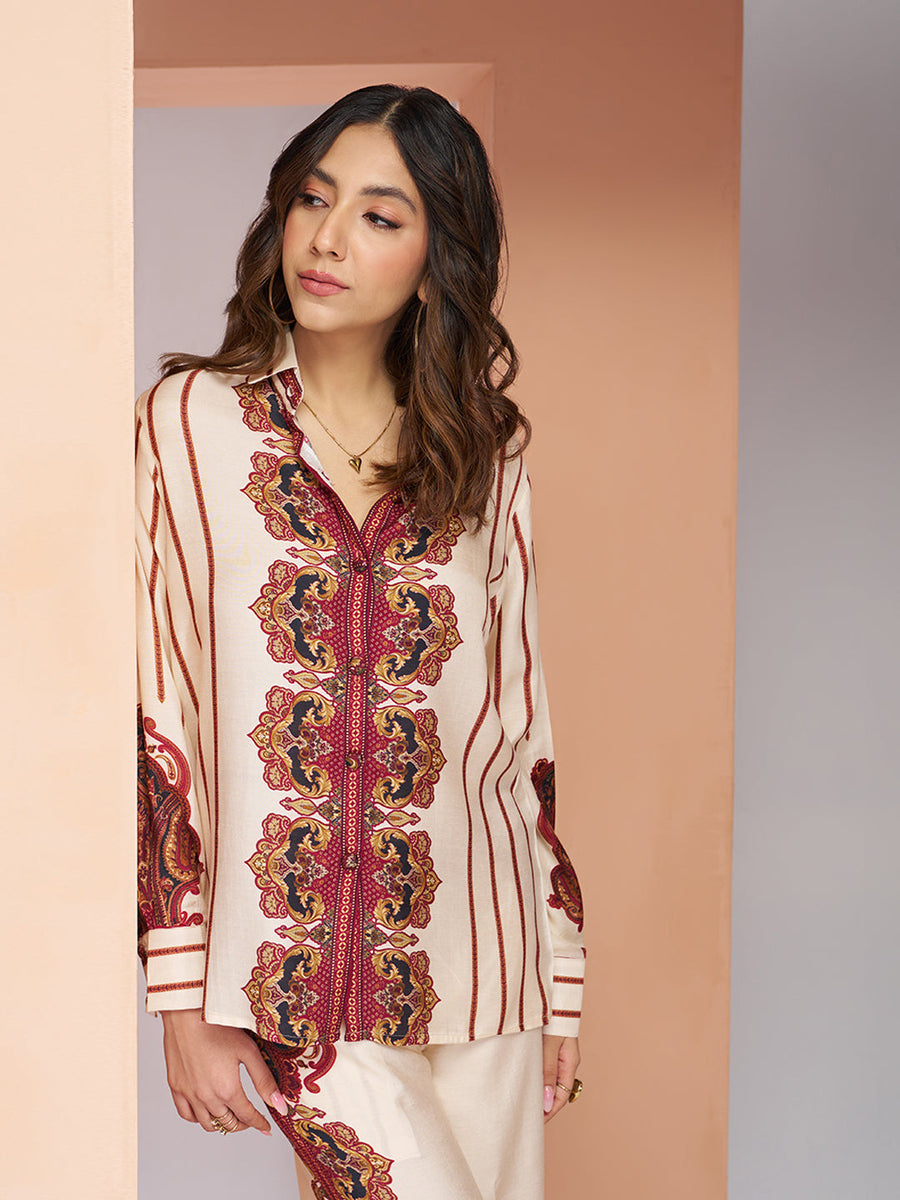 Premium Cream Pure Muslin Silk Co-Ord Set for Women
