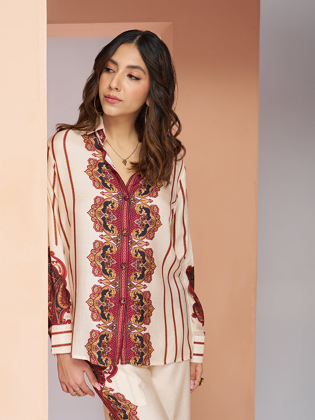 Premium Cream Pure Muslin Silk Co-Ord Set for Women