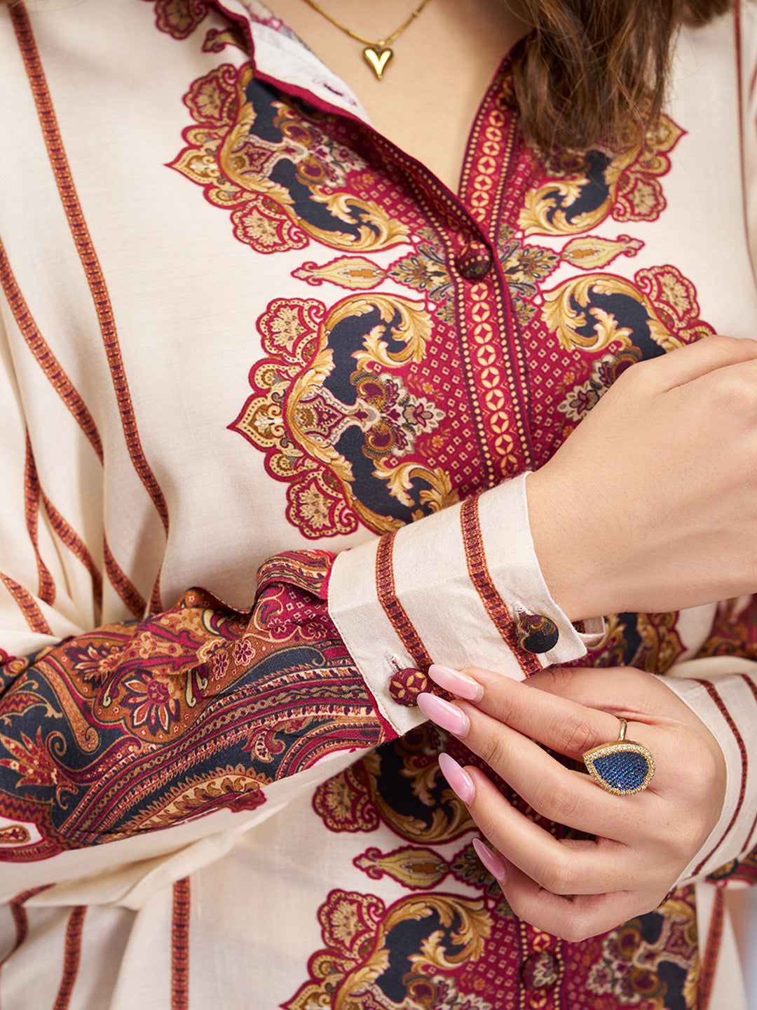 Premium Cream Pure Muslin Silk Co-Ord Set for Women