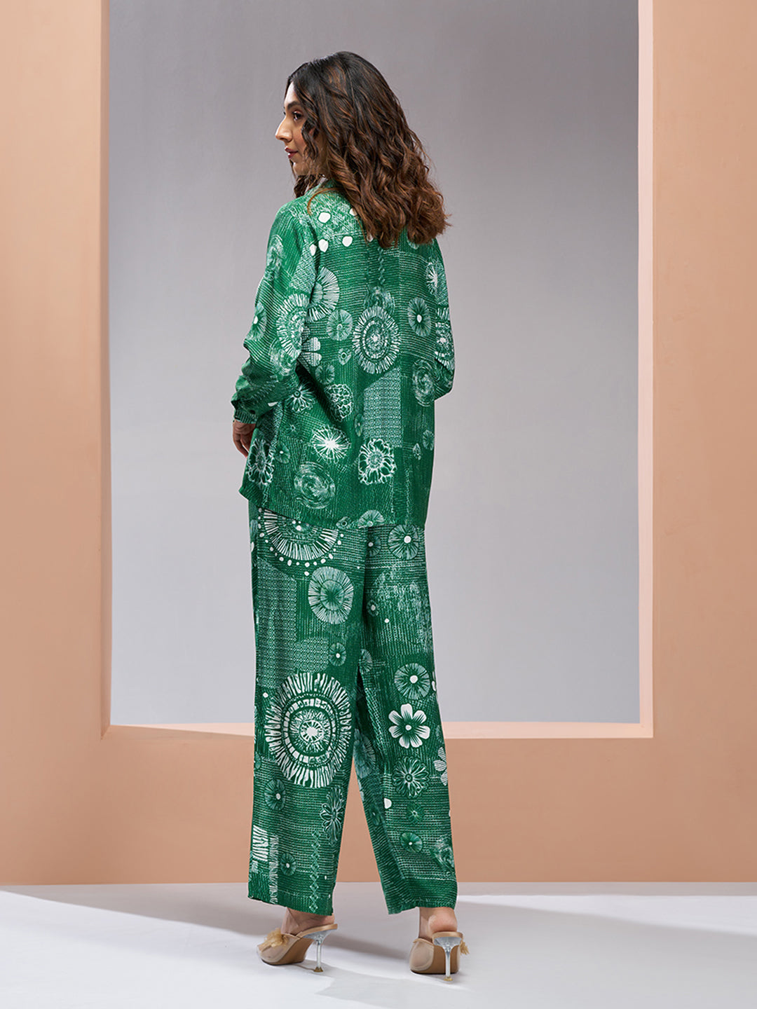 Dark Green Designer Pure Muslin Silk Floral Co-Ord Set for Women