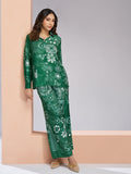 Dark Green Designer Pure Muslin Silk Floral Co-Ord Set for Women