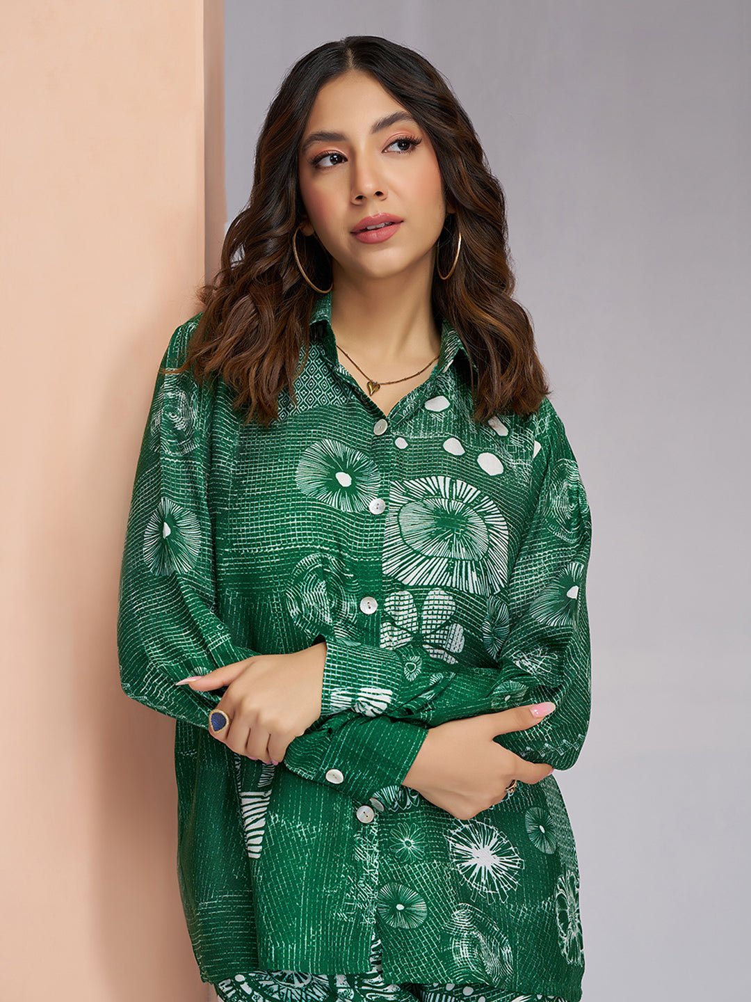 Dark Green Designer Pure Muslin Silk Floral Co-Ord Set for Women