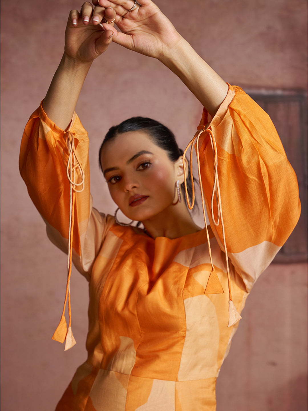 Luxury Pure Muslin Silk Abstract Orange Co-Ord Set for Women