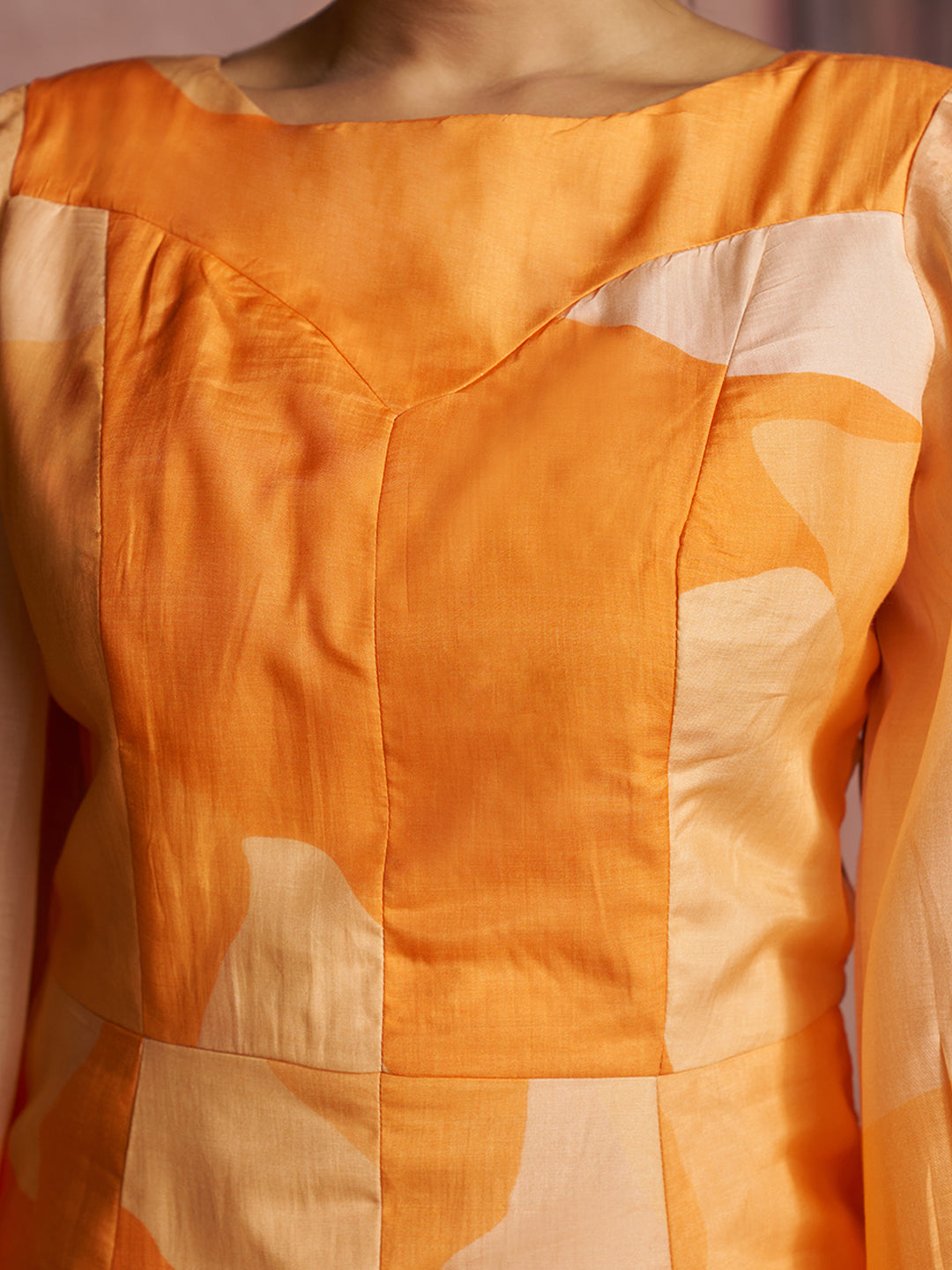 Luxury Pure Muslin Silk Abstract Orange Co-Ord Set for Women
